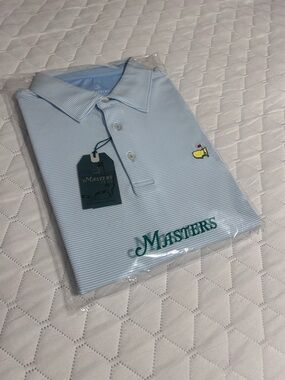 Masters Men’s Light Blue Fine-Striped Polo with Embroidered Logo